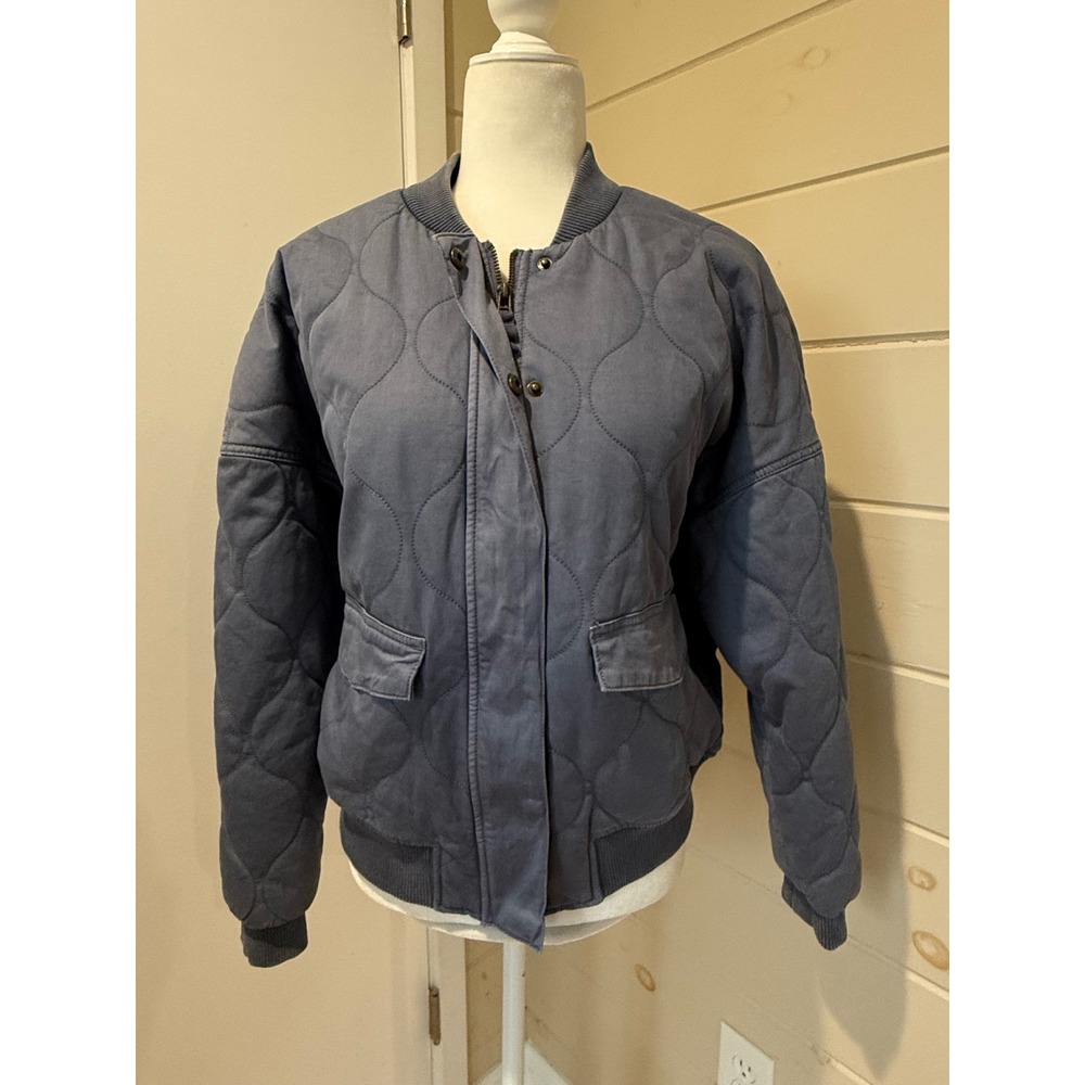 Universal Thread Quilted Bomber Jacket Slate Blue Cotton Blend Medium M Pockets
